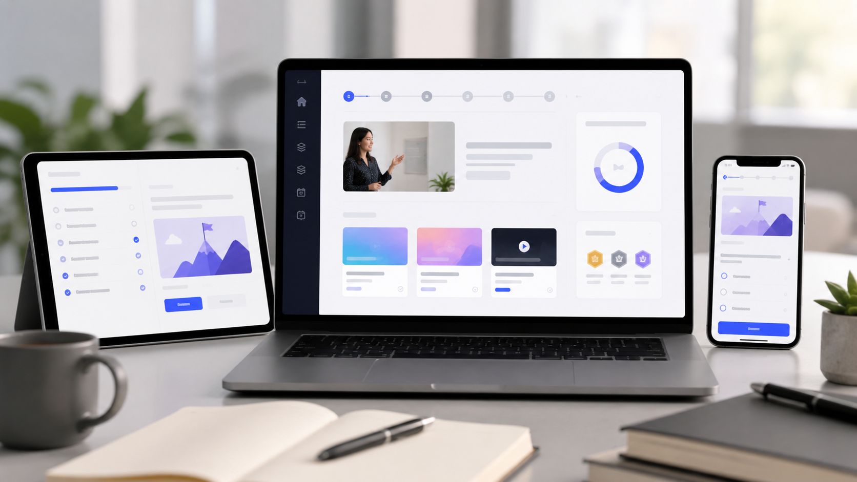 Curso e-learning corporativo en diferentes dispositivos.